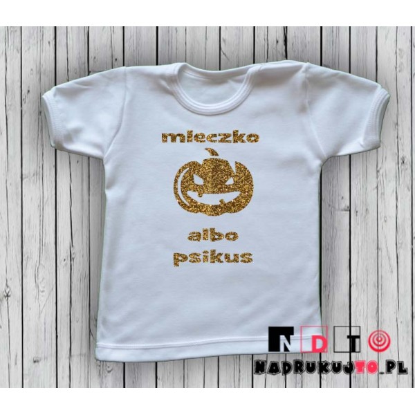Koszulka niemowlęca z nadrukiem - mleczko albo psikus na halloween Koszulka niemowlęca z nadrukiem - mleczko albo psikus na halloween